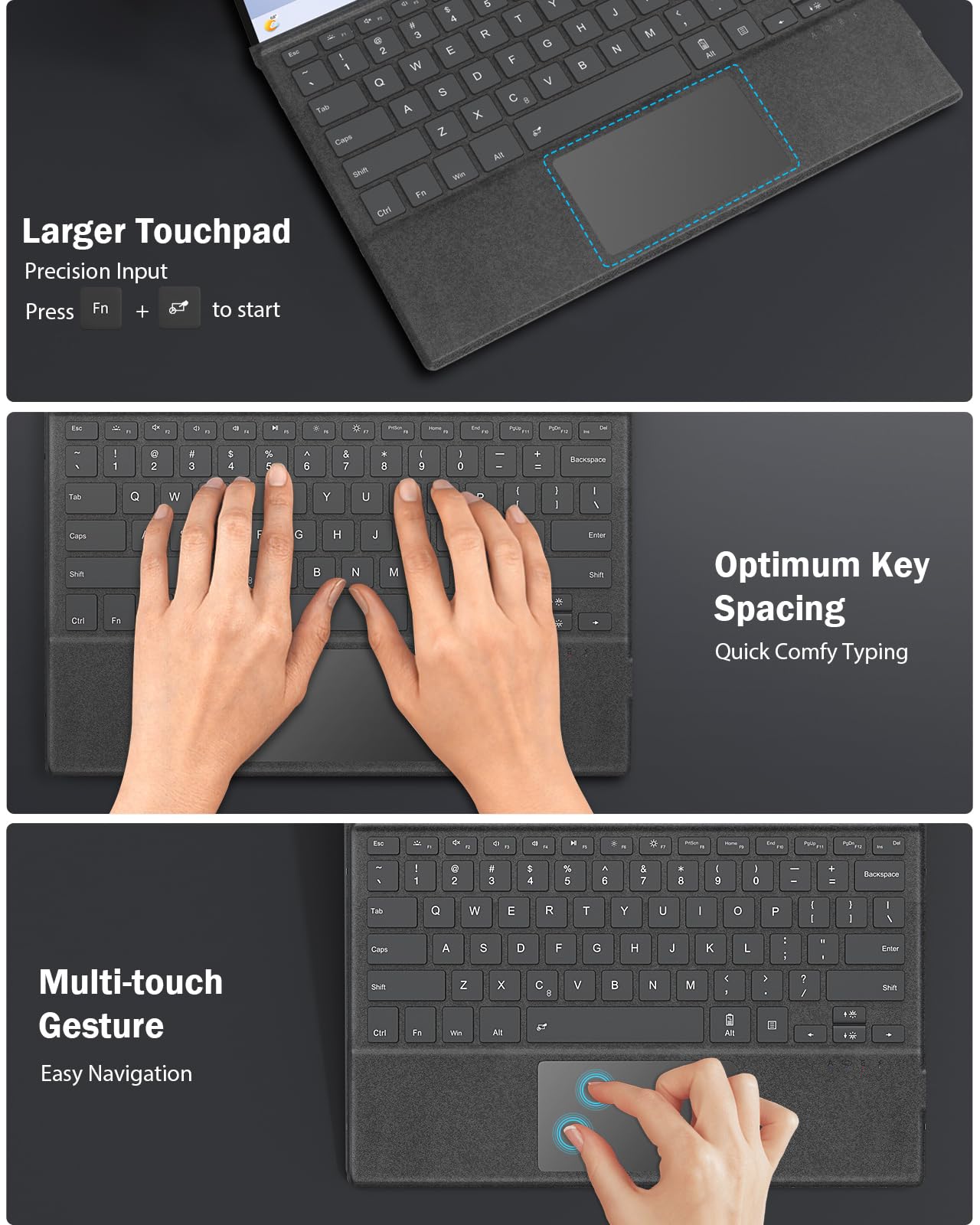 MoKo Microsoft Surface Pro 7/Pro 6/Surface Pro 5 (Pro 2017)/Pro 4/Pro 3 Type Cover, Ultra-Slim Wireless Bluetooth Keyboard with Trackpad, 7-Color LED Backlit, Built-in Rechargeable Battery, Gray