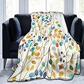 Bright Colorful Elegant Retro Leaves Blanket Soft Lightweight Throw Blankets Cozy Flannel Bed Throws for Sofa Couch Travel Home Room Bedroom Decor Gifts for Girls Women Kids Adults 60"x50"