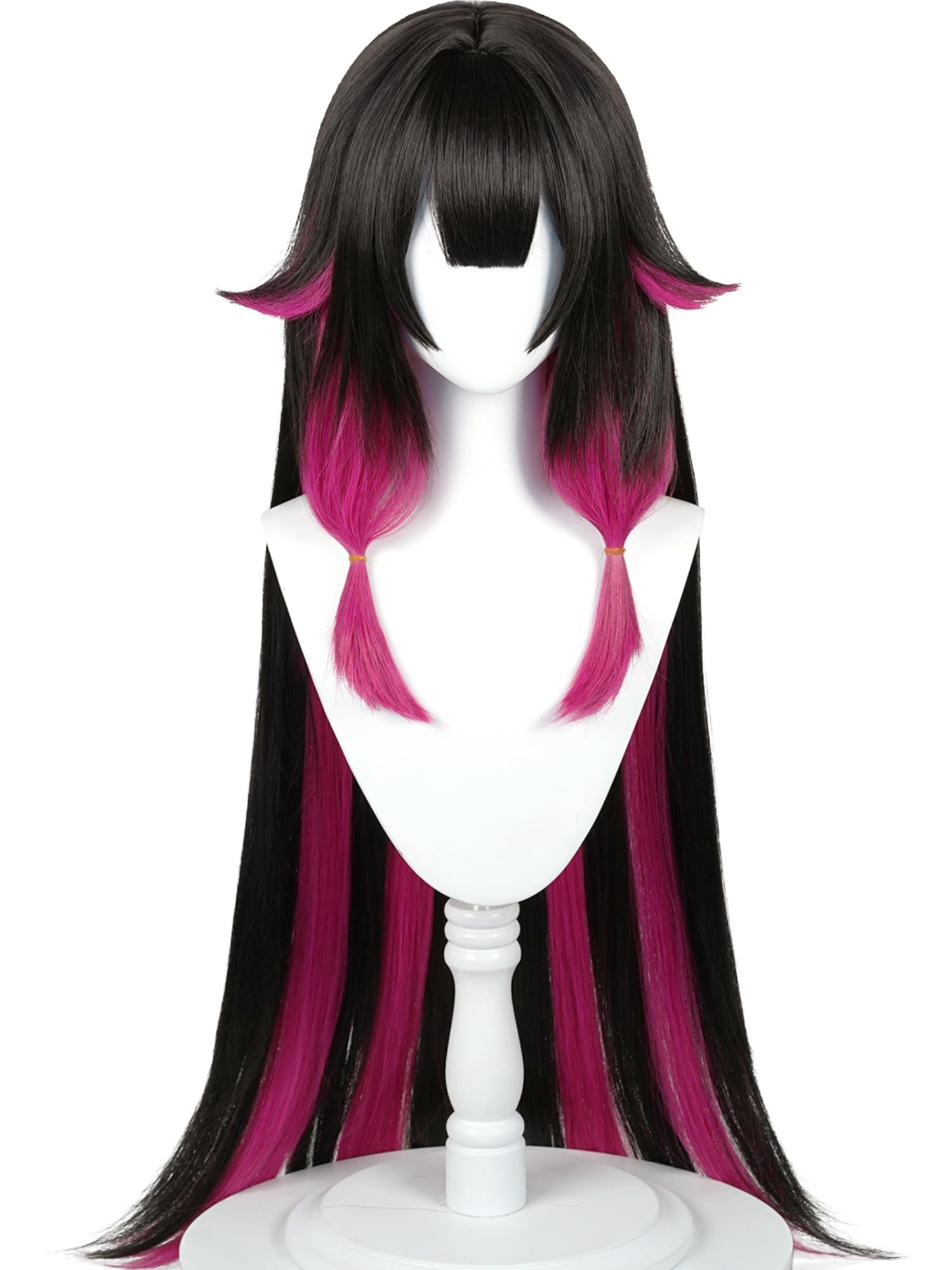 Photo 1 of Vam-pire Costume Wig Long Straight Black Rose Red Wig with Bangs 41'' Synthetic Hair for Women Halloween Party