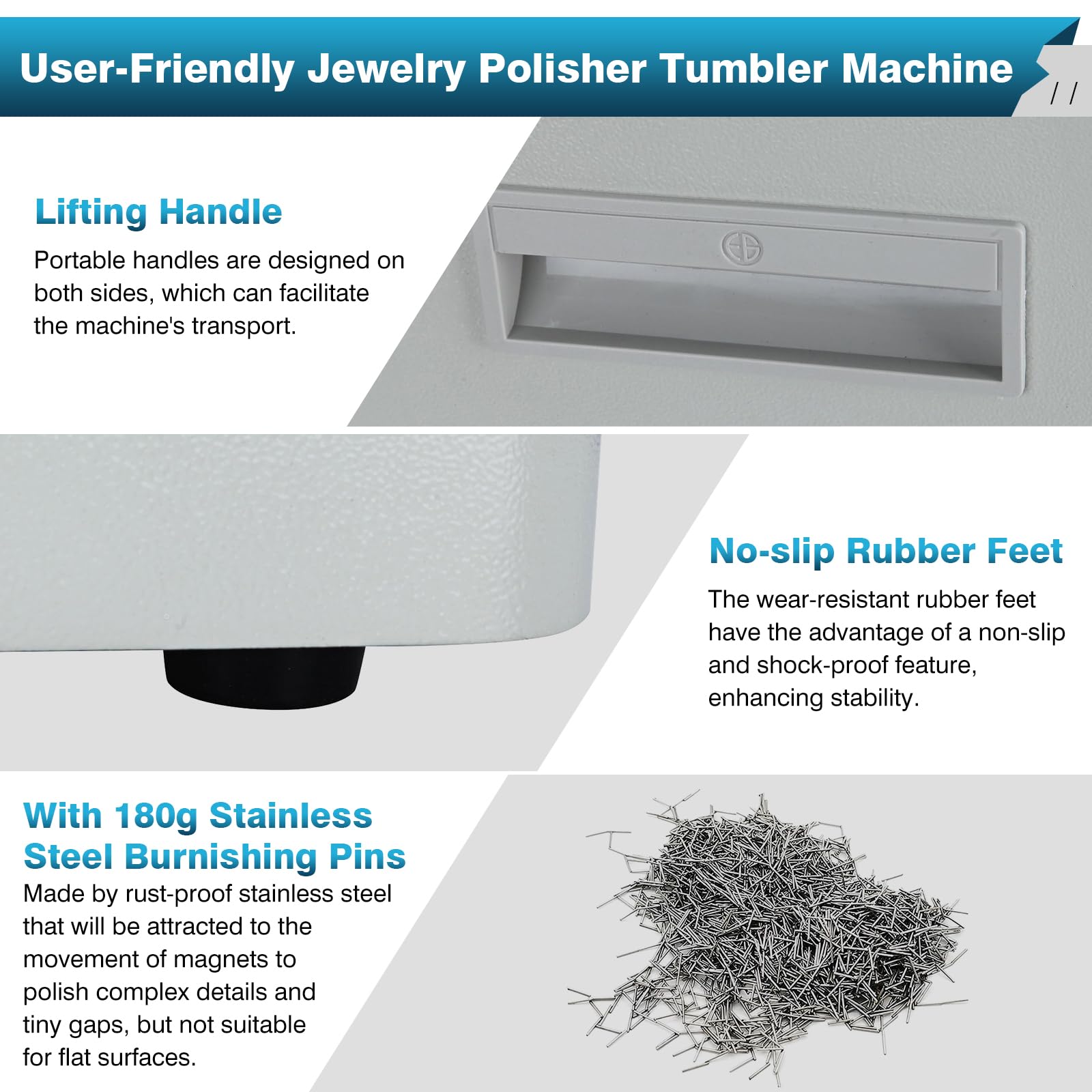 IRONWALLS Magnetic Tumbler Jewelry Polisher, 2000RPM 600g Cleaning Capacity Magnetic Polisher Finisher with 7.1”/180mm Polishing Barrel & 180g Burnishing Pins for Jewelry, Metal Parts, Hard Plastic