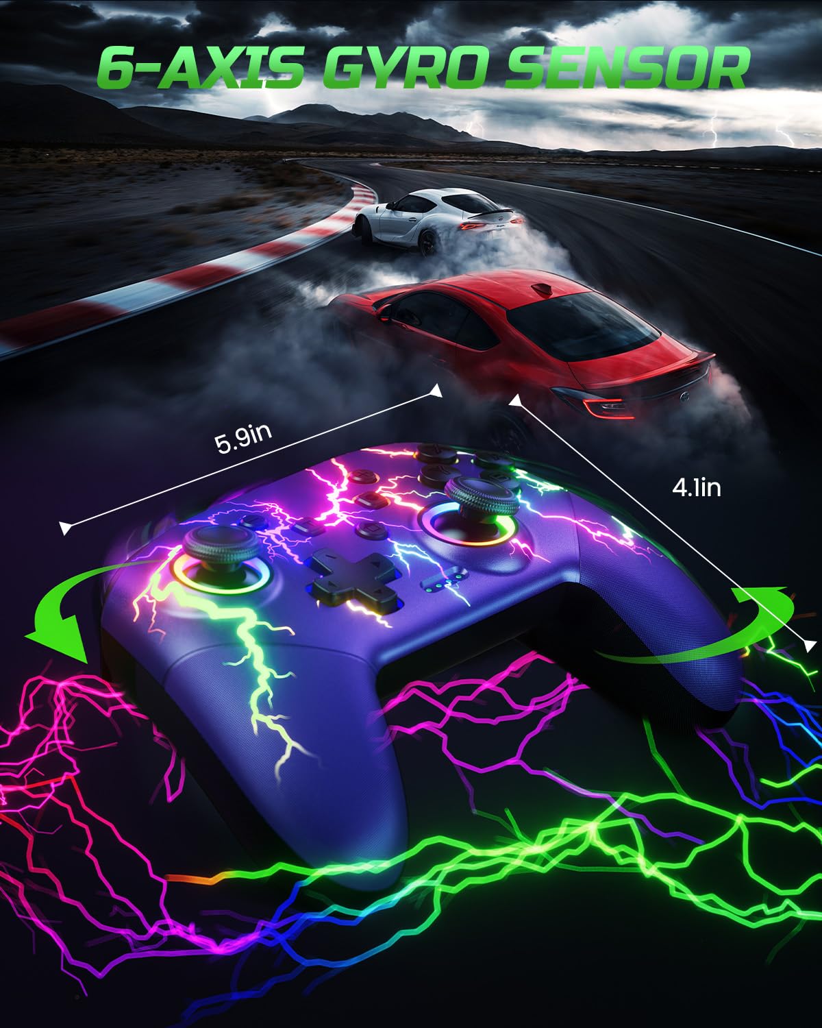 VOYEE Switch Controllers Compatible with Switch/Lite/OLED/PC Windows, 1000mAh Programmable RGB Lightning LED, Wireless Pro Controller with One Key Pairing/Wake Up/Turbo/Vibration Blue