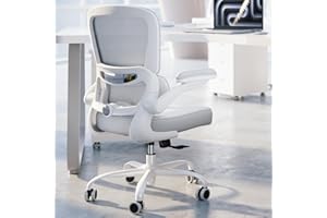 TRALT Ergonomic Office Chair - Desk Chair with Adjustable Lumbar Support Computer Chair - Mesh Comfy Chair with Flip-up Armrests - Gaming Chairs for Adults Home Office (Leather, White)