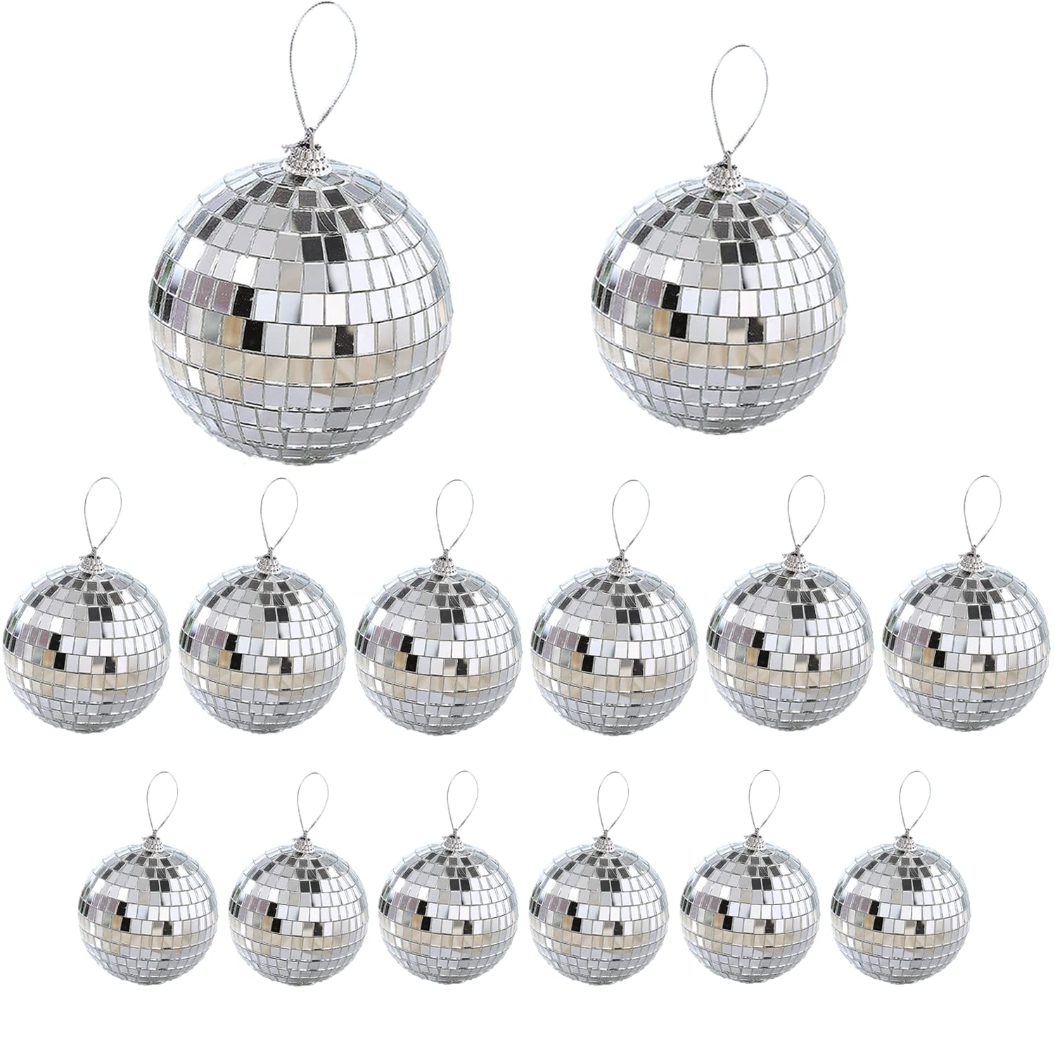 14 Pieces Mirror Ball Decorations, DJ Light Effect Silver Stage Props Silver Hanging Disco Light Retro Party, Fun Party, Home Bands