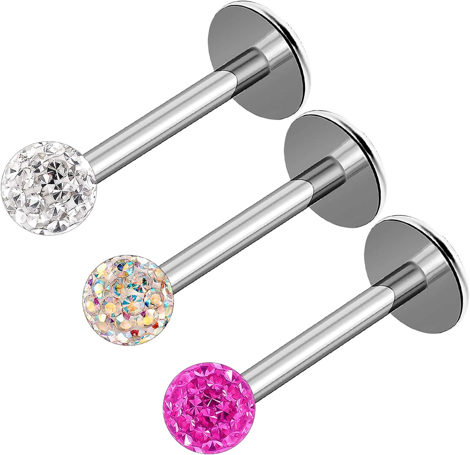 3Pcs Steel 16g 5/16 8mm Labret Earrings Piercing Jewelry Tragus