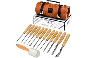 IMYMEE Wood Carving Tools Set of 12 Chisels With Large Leather Case,Wood Carving Chisels,Sharp Cr-V 65 Steel Blades,Wood Chisels for Woodworking,Wood Whittling Kit for Beginners,Wood Carving Kit