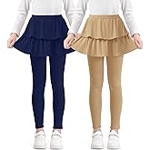 Somaibo Girls Leggings with Skirts School Uniform Athletic Stretchy Tutu Pants Kids Warm Ruffle Clothes 2-Pack