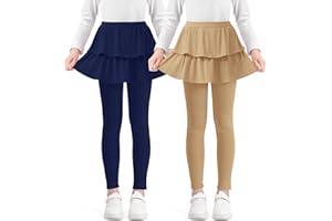 Somaibo Girls Leggings with Skirts School Uniform Athletic Stretchy Tutu Pants Kids Warm Ruffle Clothes 2-Pack