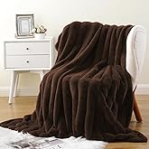 Battilo Dark Brown Faux Fur Throw Blanket, Rabbit Fur Blanket for Bed, Couch, Super Soft Cozy Fuzzy Mink Blanket, 50"x60"