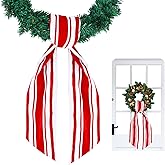 TONIFUL Wreath Sash for Front Door 4.5" x 56" Red White Stripe Wreath Sash for Embroidery Garland Doorway Indoor Outdoor Wall Yard Ribbon Bow Christmas Party Home Decor