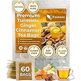 Premium Turmeric, Ginger, Cinnamon Blend Tea Bags, 100% Natural & No Additives & Caffeine Free. (1BOX)