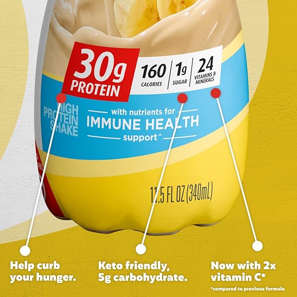 PREMIER PROTEIN 30G PROTEIN SHAKE, BANANAS & CREAM, 30G PROTEIN, 1G SUGAR, 24 VITAMINS & MINERALS, NUTRIENTS TO SUPPORT IMMUNE HEALTH,11.5 FL OZ