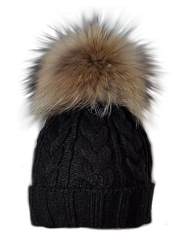 MERRYLAND Mütze XXL Echtfellbommel Pudelmütze Bommelmütze ECHTFELL Hat Real Fur Handmade Fellbommel Echt Fell Bommel Strickmü