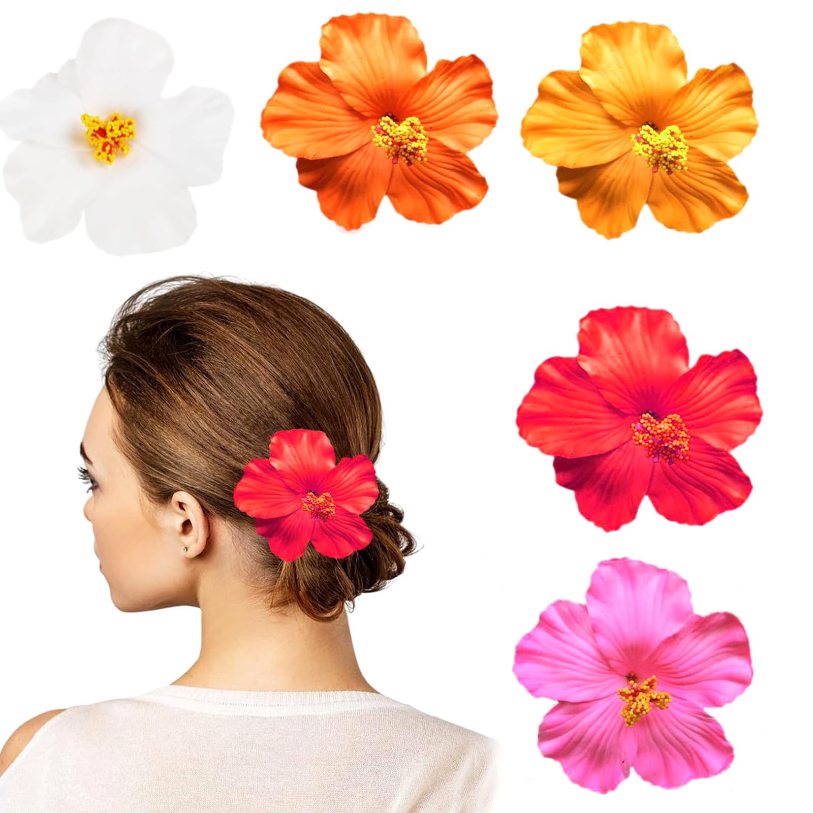 Youery Pack of 5 Hair Clip Flower Hawaii Hair Clip for Women, Plumeria Hibiscus Hair Clip, Artificial Flower Clips for Holiday, Beach Party, Pool, Cruise, Photoshoot