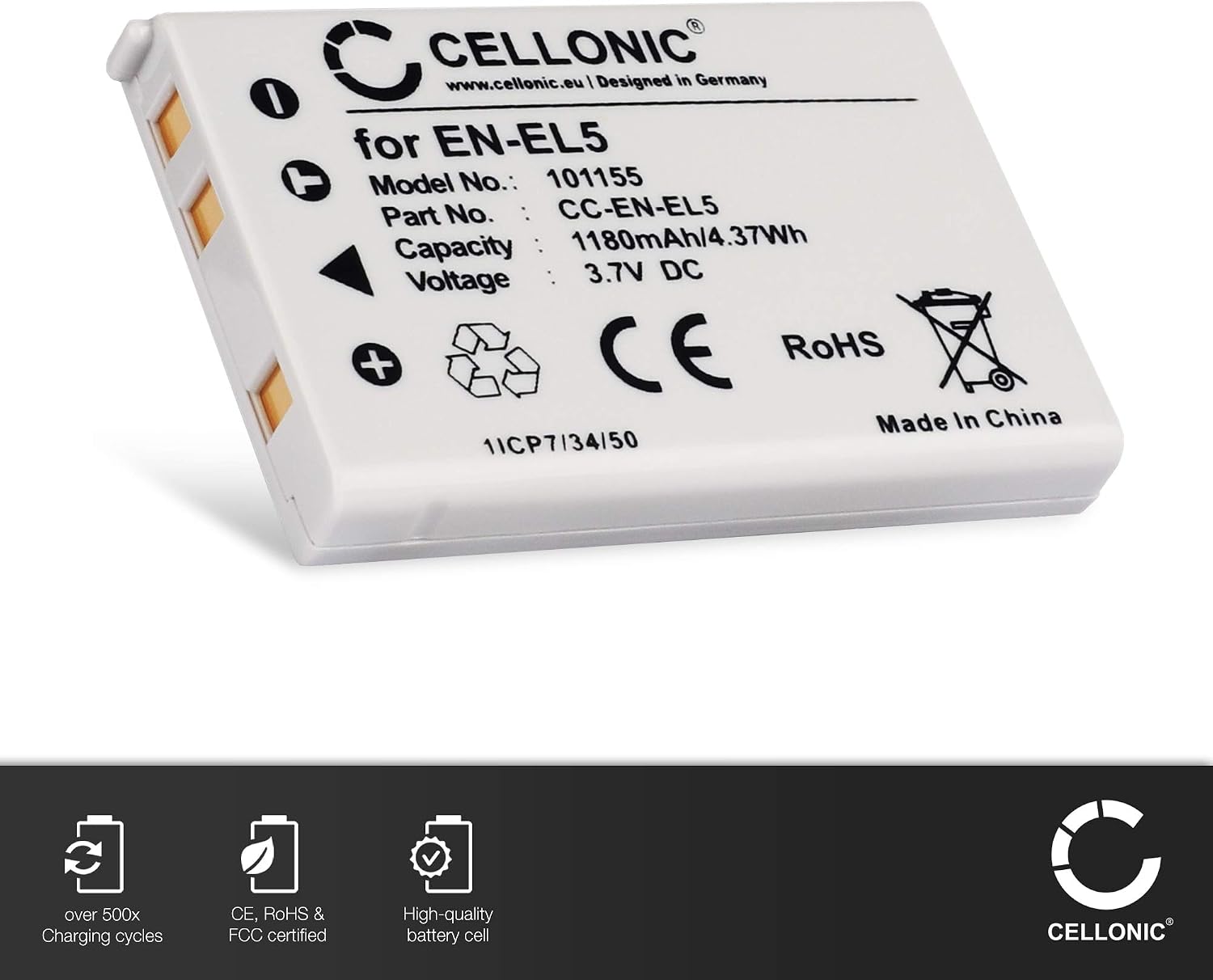 CELLONIC, Battery for Camera compatible with Nikon Coolpix EN-EL5, P520, P500, P510, P100 (3.7V, 1180mAh) - Image 3