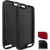 Cuisinel Cast Iron Griddle/Grill + Scraper/Cleaner - Reversible Pre-Seasoned 20" X 10"-inch Dual Handle Flat Skillet and Gril