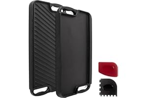 Cuisinel Cast Iron Griddle/Grill + Scraper/Cleaner - Reversible Pre-Seasoned 20" X 10"-inch Dual Handle Flat Skillet and Gril
