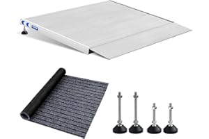 UOKRR Aluminum Threshold Ramp for Wheelchairs, 3-5.5" Rise Door Ramps for Doorways, 36'' Width Portable Self Supporting Entry Handicap Ramp with a Non-Slip Thick Door Mat