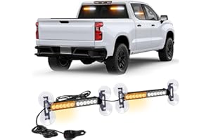 XRIDONSEN 2x 10.7 inch Emergency Strobe Lights 24 LED Amber White Warning Flashing Safety Dash Side Window Front/Rear Windshield Lights Traffic Advisor Bar for Tow/Plow Trucks Construction Vehicles