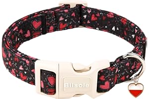 Bilsole Valentine's Day Dog Collar Cute Durable Heart Love Print Wedding Pet Collar with Plastic Buckle for Boy Girl Medium D