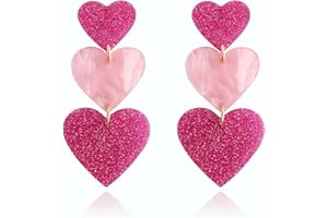 SKIRIFLA Valentines Day Love Heart Earrings, Hot Pink Heart Earrings Jewelry for Women Teen,Cute Acrylic Lightwight Statement Earrings