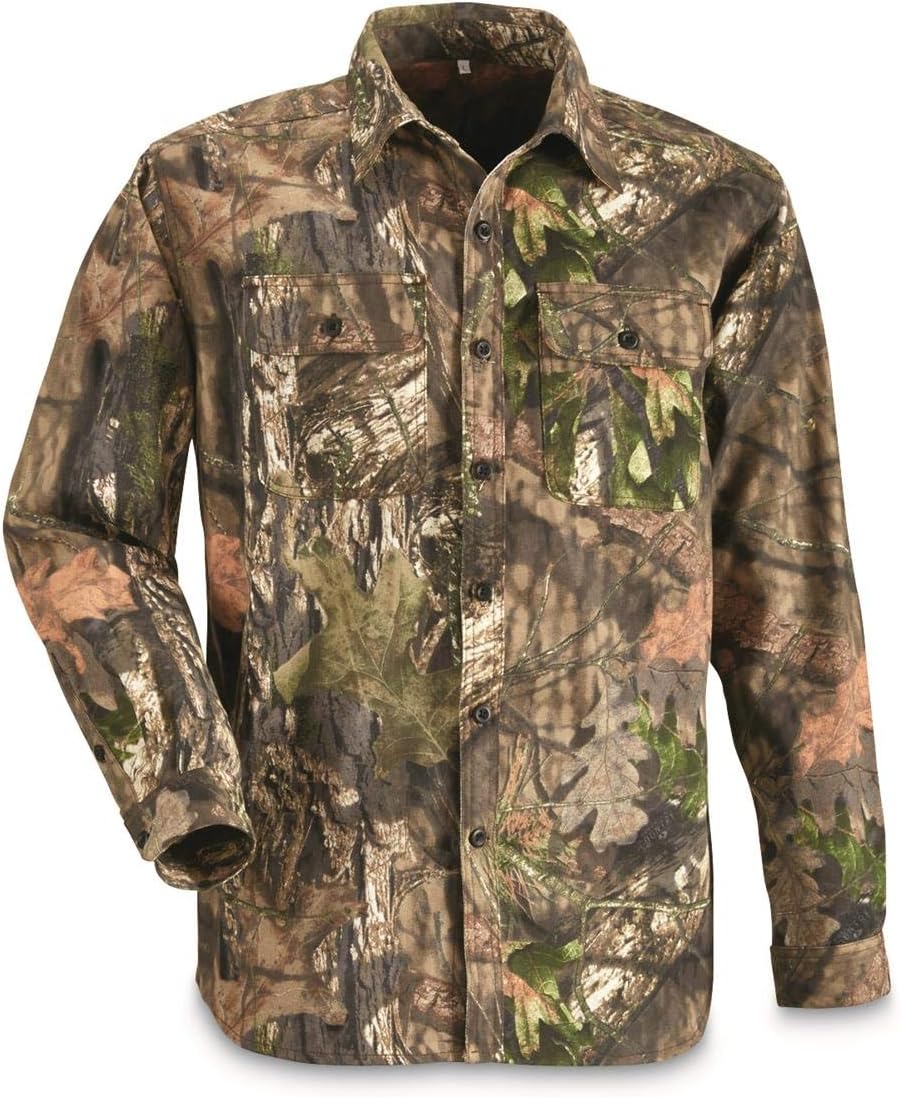 Guía Gear Hombres del botón frontal Camisa de caza, Mossy Oak país camuflaje, XL: Amazon.es: Deportes y aire libre