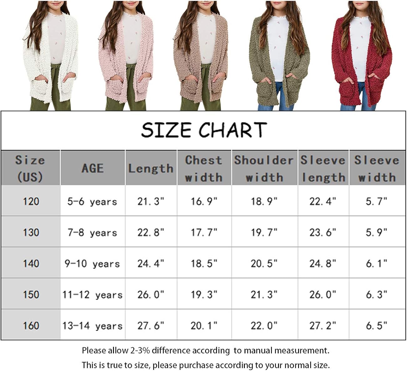 Batermoon Girls Open Front Cardigan Popcorn Knit Long Sleeve Casual Sweaters Coat with Pockets: Clothing