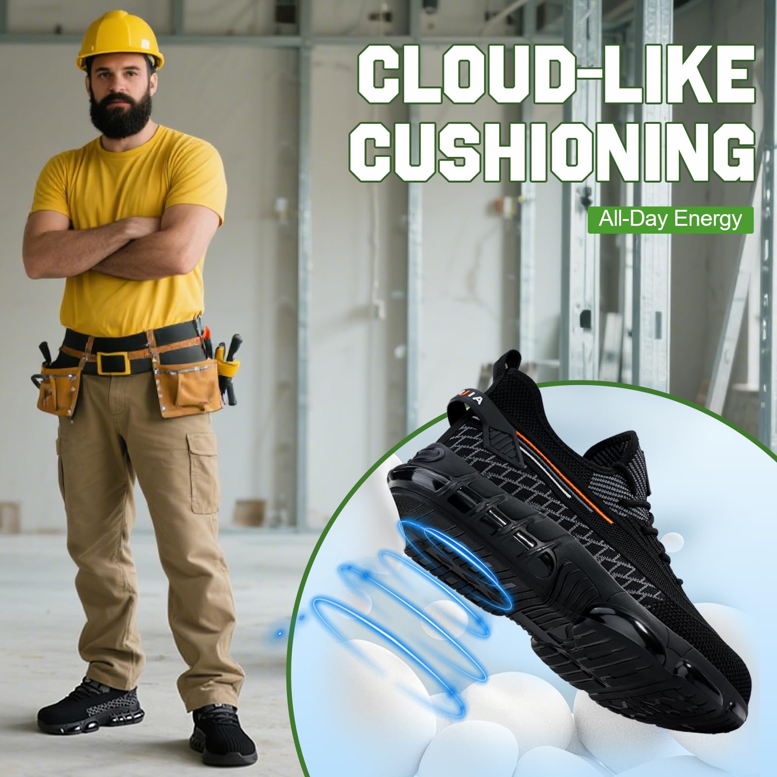Steel Toe Shoes for Men Lightweight Work Shoes Construction Industrial Work Tennis Shoes Safety Shoes Comfortable Steel Toe Sneakers for Men Women