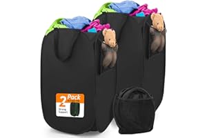 HOUSE AGAIN Upgraded Polyester Pop-up Laundry Hamper 2 Pack, 70L(18.5 Gal) Laundry Basket with Durable Handles Solid Bottom High Carbon Steel Frame and Side Pocket, Easy to Open Fold Flat for Storage