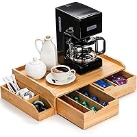 SOUJOY Bamboo Drawer Organizer for Coffee Pod, K Cup Organizer for Counter, Tea Bag Storage Organizer with Drawer and Side St