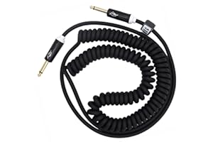 Aestivate Coiled Guitar Cable Electric Instrument Cable 10 ft Curly Instrument Cable Coil Guitar Cable Stretchable Straight to Straight Dual Straight Plugs (Black)