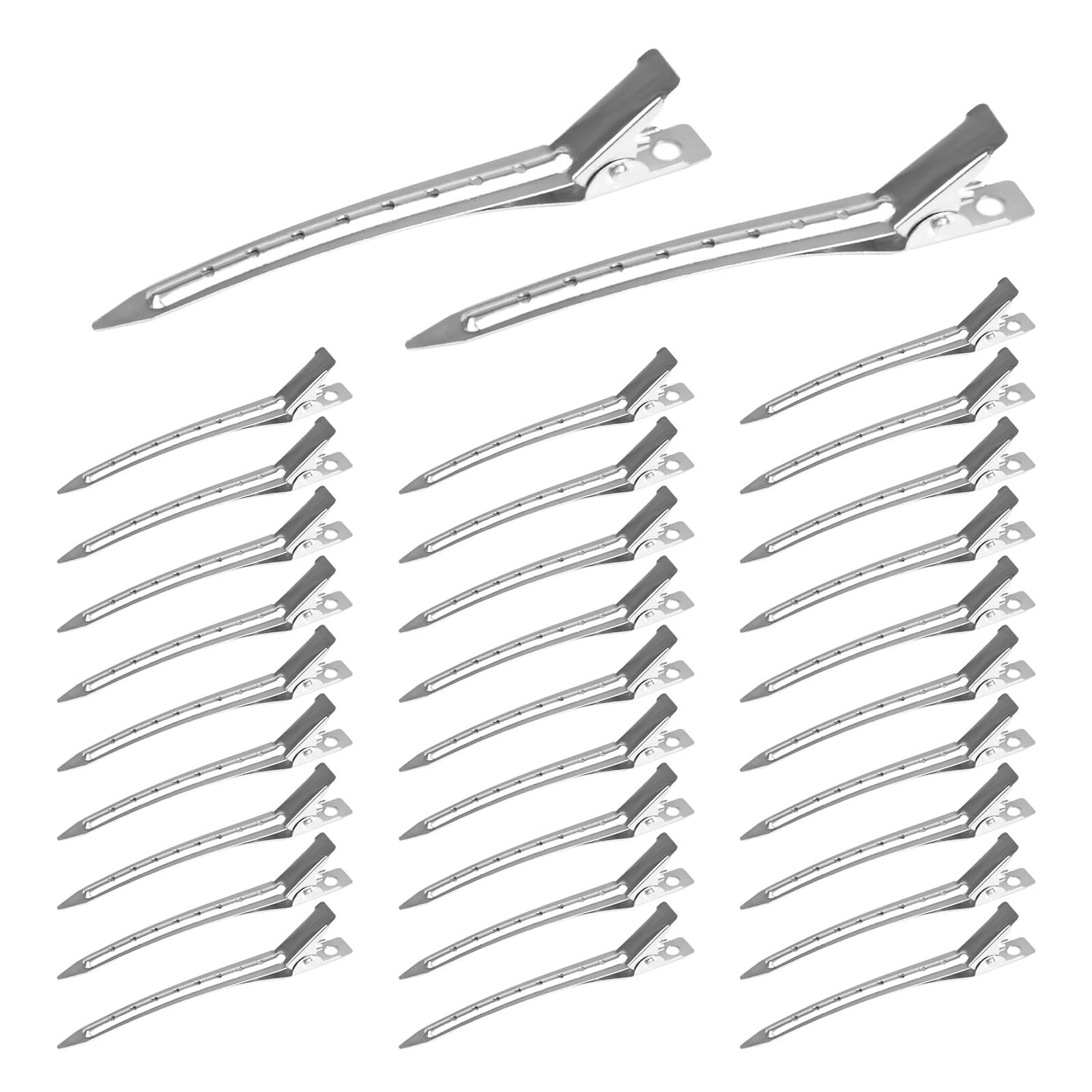 Silver Metal Duckbill Hair Clips - 30pcs, 3.5 Inch Pin Curl Clips for Styling, Sectioning, Coloring & Dressing