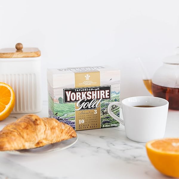 YORKSHIRE TEA, GOLD, PILLOW TEA BAGS, 80 COUNT (PACK OF 1), PREMIUM BLEND, RICH, SMOOTH, AND SATISFYING, CLASSIC BRITISH BREAKFAST BLEND, CAFFEINATED, ENJOY HOT OR ICED, 80 TEABAGS