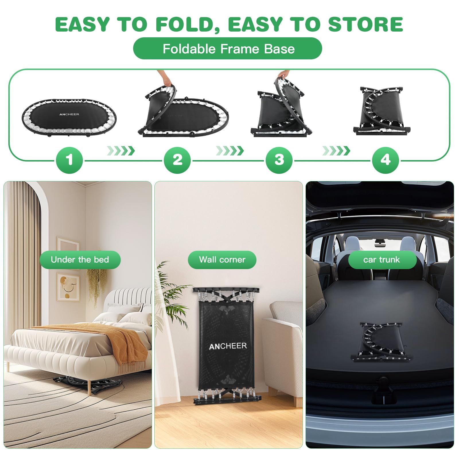 ANCHEER Trampoline, Double Mini Trampoline with Adjustable Handle - Indoor/Outdoor Rebounder for Kids & Toddlers, 56'' Safe Oval Fitness Trampoline with Bar for Home Fun