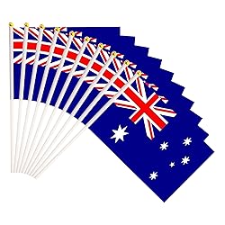 50 Pack Australia Flags on Stick, Small Mini Hand