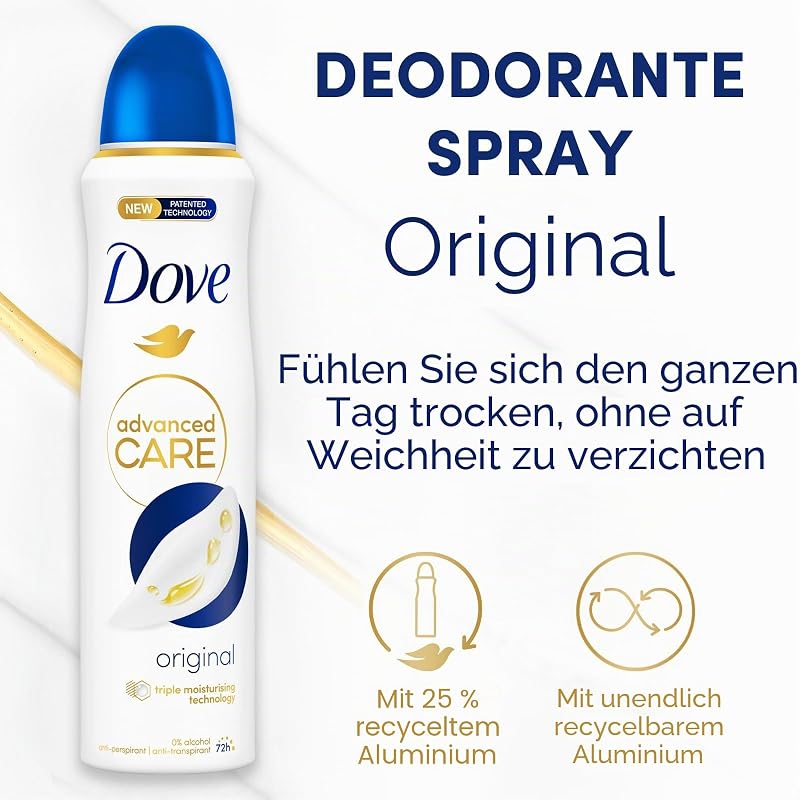 Advanced Care Original Deodorant Spray mit feuchtigkeitsspendender und hautfreundlicher Formel, ohne Alkohol, bis zu 72 Stunden, Deodorant für Damen und Herren, 6 Stück à 150 ml