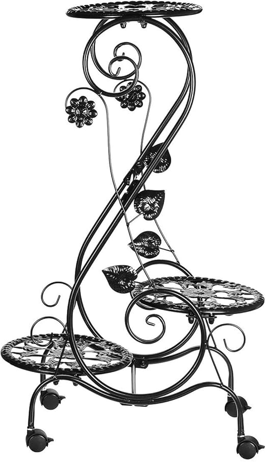 BESTSOON Pflanzenregal, 3 Etagen, S-Form, Metall, Blumenständer