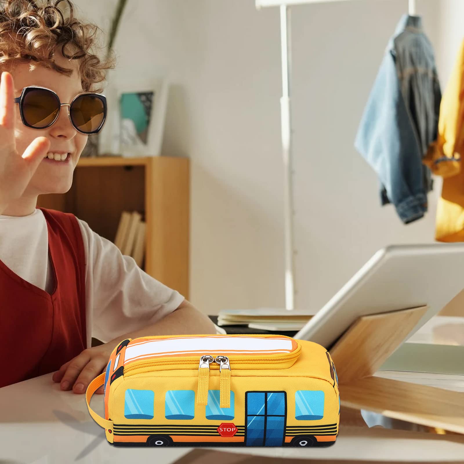 Cute Pencil Case for Kids Girls Boys Pencil Pouch kawaii Pen Pencil Box Bag Holder for School Students (Yellow School Bus)