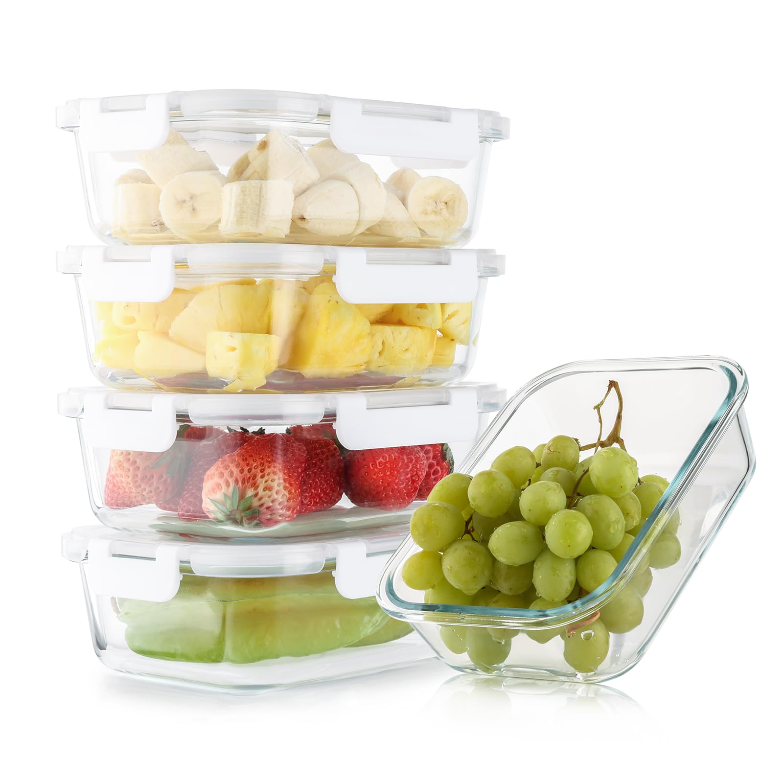 Cuiselect 5 Pack 36 Oz Glass Meal Prep Containers with Lids, Reusable Glass Food Storage Containers with Lids, Leak Proof, Microwave, Oven, Freezer and Dishwasher Safe (White) Image