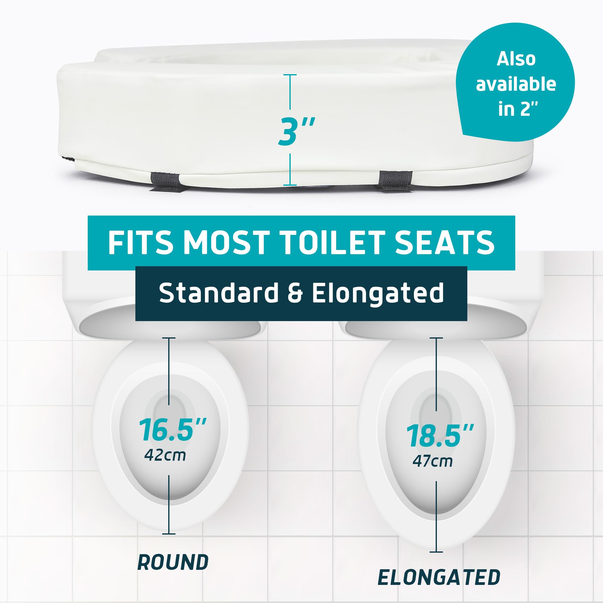 Toilet Seat Riser for Seniors - Adds 3 inches. Universal Fit - Raised Toilet Seat Cushion with High-Density Foam for Enhanced Comfort & Elevation. Easy to Clean. Post-Surgery Must Have (White)