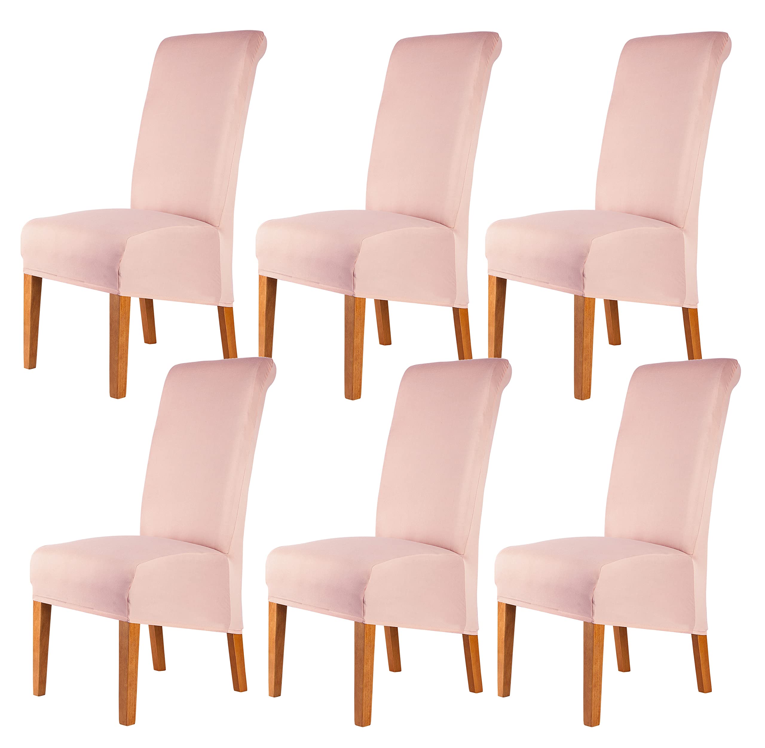 CMAKER High Back Chair Covers Stretch Spandex Fabric Chair Slipcover Seat Cover for Home Washable Removable Parsons Chair Protector Dining Room Kitchen Hotel,Set of 6,Pink