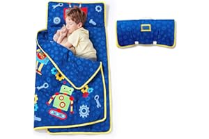 FEXNIUM Toddler Nap Mat with Pillow and Blanket,Extra Large Roll Up Sleeping Bag for Kids, Soft Kids Napping Mats for Daycare, Preschool, Travel