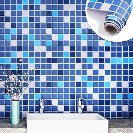 Yenhome Blue Mosaic Pattern Waterproof Self Adhesive Wallpaper