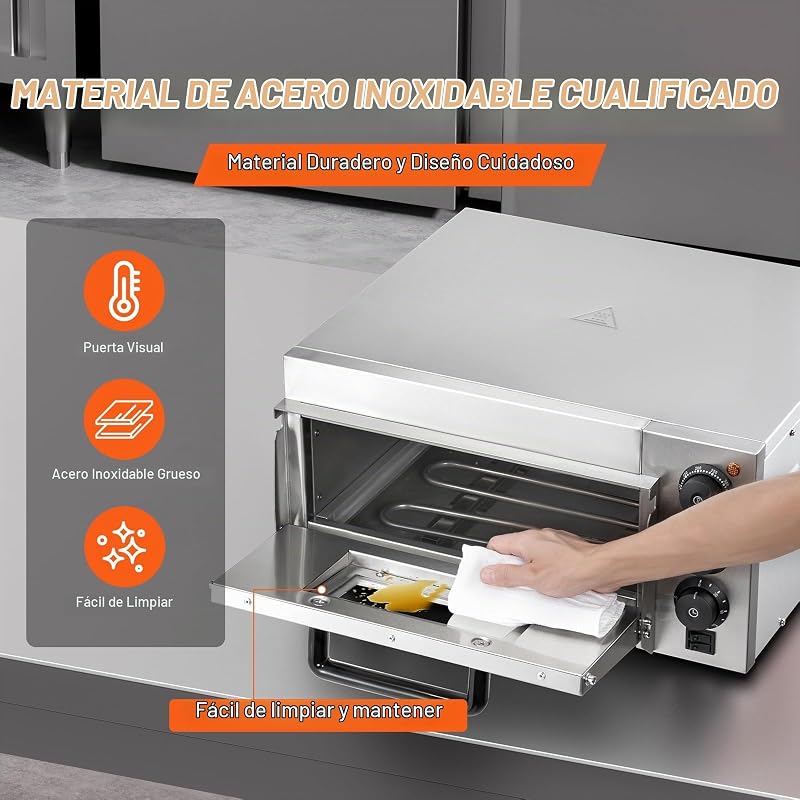 Horno de Pizza Comercial Eléctrico de Encimera de Una Sola Capa, Acero Inoxidable con Piedra y Mango, Multiusos para Interiores para Restaurantes, Pretzels Horneados en Casa, 517 x 470 x 266 mm