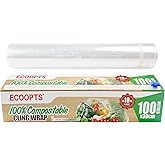 100% Compostable Plastic Cling Wrap Dispenser With Slide Cutter 12 inch Food Service Cling Film Wrap Roll - 12" x 360 Ft ECO 