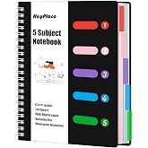 HEYPLACE 5 Subject Notebook 8.5x11inch, Wide Ruled Spiral Notebook, Black | 220 Pages, Notebook with Dividers Tabs for Writing Journal, Home &amp; Office, School Supplies, Note Taking