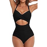 Eomenie Women's One Piece Swimsuits Tummy Control Cutout High Waisted Bathing Suit Wrap Tie Back 1 Piece Swimsuit