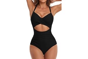 Eomenie Women's One Piece Swimsuits Tummy Control Cutout High Waisted Bathing Suit Wrap Tie Back 1 Piece Swimsuit