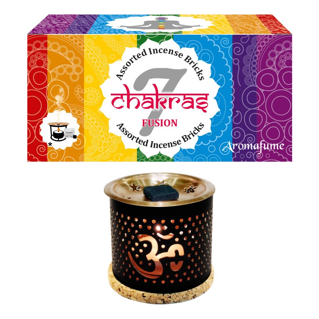 Aromafume 7 Chakra Variety Incense Bricks (Medium) and Om Burner