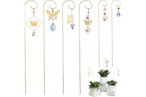 HDCRYSTALGIFTS 6pcs Crystal Butterfly Suncatchers with 13'' Gold Trellis for Mini Potted Plants Decorations, Garden Indoor Plant Accessories Fairy Garden Sun Catchers, Plant Lover Gift