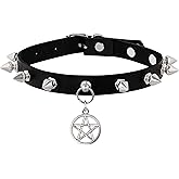 Sacina Gothic Punk Pentagram Star Spiked Choker, Black PU Leather Necklace, Goth Punk Jewelry, Halloween Christmas Jewelry Gift for Women